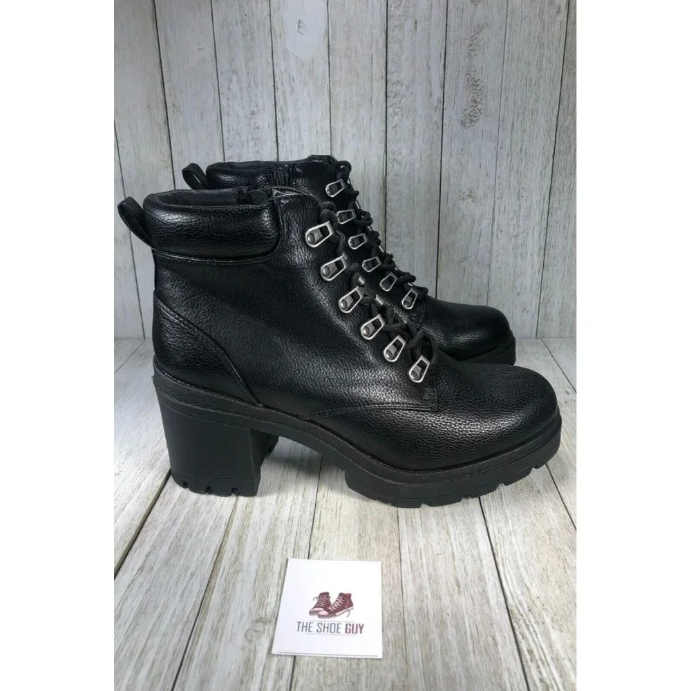 NOBO WOMEN'S SIZE 9 BLACK COLOR CHUNKY HEELED BOOTS FAUX LEATHER MATERIAL